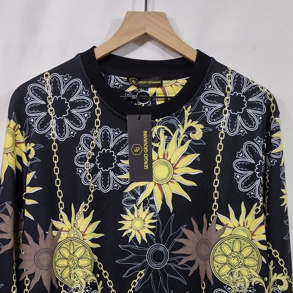NWT Sergio Giovanni Floral Gold Chain Sweatshirt Men's 2XL Multicolor Boho Retro - Picture 2 of 8